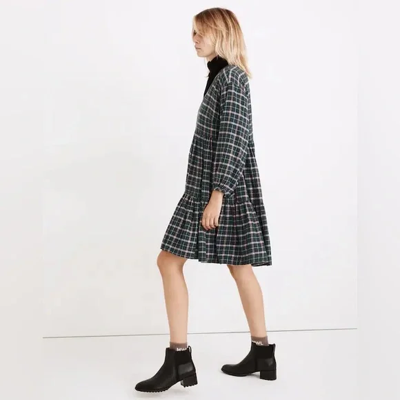 Madewell Flannel Colette Mini Dress Plaid Size 14 Cottagecore Winter Grunge - Picture 15 of 16